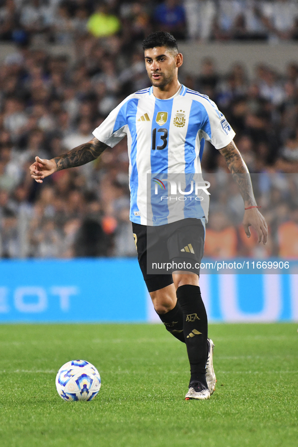 Cristian Romero of Argentina plays during a match between Argentina and Bolivia at Estadio Mas Monumental Antonio Vespucio Liberti in Buenos...