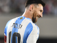 Lionel Messi celebrates his first goal of the night during a match between Argentina and Bolivia at Estadio Mas Monumental Antonio Vespucio...