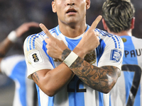 Lautaro Martinez celebrates his goal during a match between Argentina and Bolivia at Estadio Mas Monumental Antonio Vespucio Liberti in Buen...