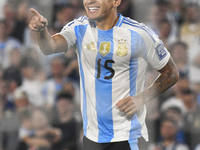 Thiago Almada celebrates his goal during a match between Argentina and Bolivia at Estadio Mas Monumental Antonio Vespucio Liberti in Buenos...