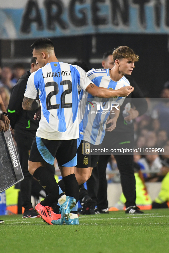 Nicolas Paz makes his national team debut in a match between Argentina and Bolivia at Estadio Mas Monumental Antonio Vespucio Liberti in Bue...