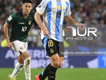 Nicolas Paz makes his national team debut in a match between Argentina and Bolivia at Estadio Mas Monumental Antonio Vespucio Liberti in Bue...