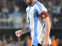 Lionel Messi celebrates his second goal of the night during a match between Argentina and Bolivia at Estadio Mas Monumental Antonio Vespucio...