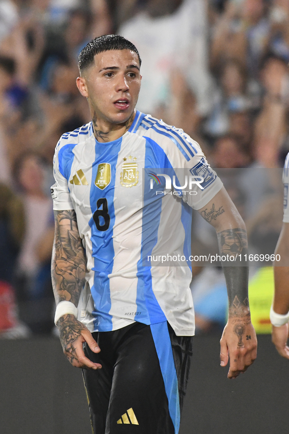 Enzo Fernandez participates in a match between Argentina and Bolivia at Estadio Mas Monumental Antonio Vespucio Liberti in Buenos Aires, Arg...