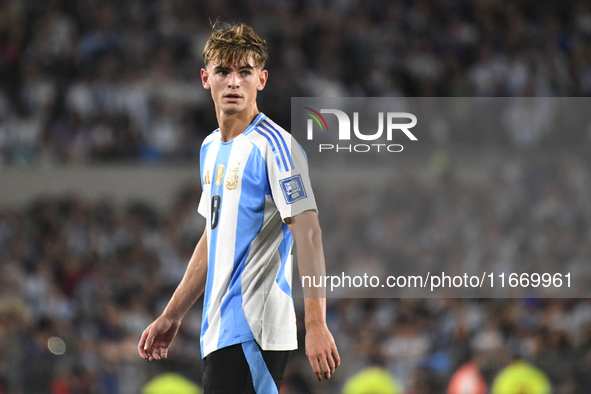 Nicolas Paz makes his national team debut in a match between Argentina and Bolivia at Estadio Mas Monumental Antonio Vespucio Liberti in Bue...