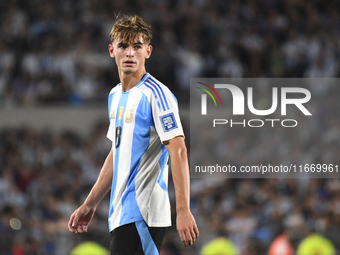 Nicolas Paz makes his national team debut in a match between Argentina and Bolivia at Estadio Mas Monumental Antonio Vespucio Liberti in Bue...