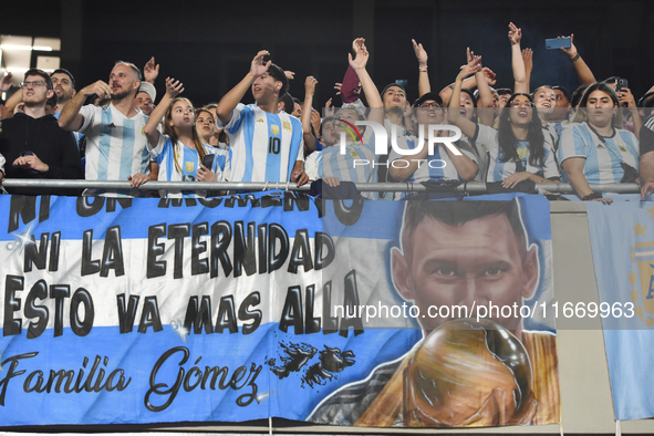 Fans of Argentina during a match between Argentina and Bolivia at Estadio Mas Monumental Antonio Vespucio Liberti in Buenos Aires, Argentina...