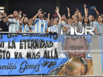 Fans of Argentina during a match between Argentina and Bolivia at Estadio Mas Monumental Antonio Vespucio Liberti in Buenos Aires, Argentina...