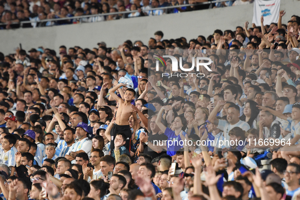 Fans of Argentina during a match between Argentina and Bolivia at Estadio Mas Monumental Antonio Vespucio Liberti in Buenos Aires, Argentina...