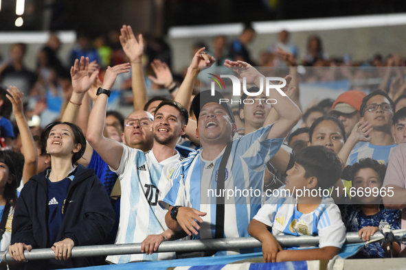 Fans of Argentina during a match between Argentina and Bolivia at Estadio Mas Monumental Antonio Vespucio Liberti in Buenos Aires, Argentina...