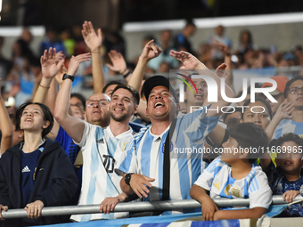 Fans of Argentina during a match between Argentina and Bolivia at Estadio Mas Monumental Antonio Vespucio Liberti in Buenos Aires, Argentina...