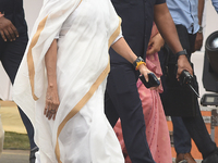 West Bengal Chief Minister Mamata Banerjee arrives on Red Road as part of the Durga Puja festival in Kolkata, India, on October 15, 2024. Th...