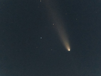 Comet C/2023 A3 Tsuchinshan-ATLAS (C/2023 A3) is in the sky over Molfetta, Italy, on October 15, 2024, after sunset, as seen from the Port o...