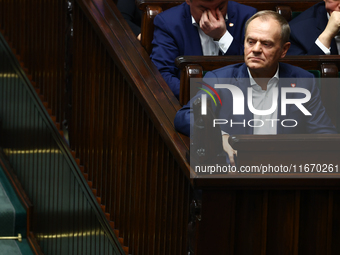 Polish Prime Minister Donald Tusk during the Polish Parliament session in Warsaw, Poland on October 16, 2024. (