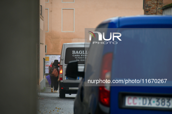 A hearse leaves the house of the femicide in Solero, Italy, on October 16, 2024, of Professor Patrizia Russo by the hand of her husband Giov...