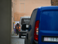 A hearse leaves the house of the femicide in Solero, Italy, on October 16, 2024, of Professor Patrizia Russo by the hand of her husband Giov...