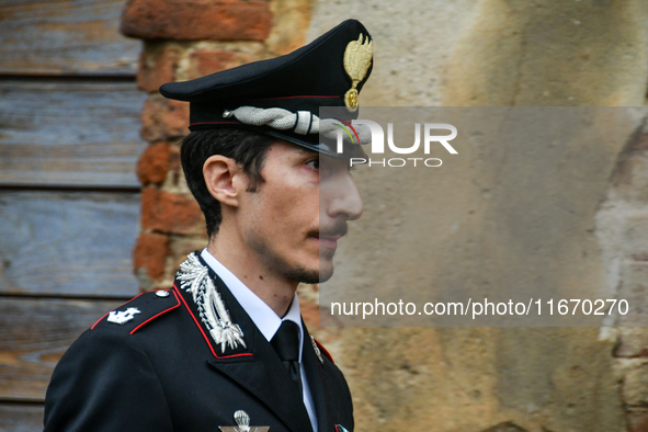 Major of the Carabinieri, Davide Sessa, is at the house in Solero, Italy, on October 16, 2024, where the femicide of Professor Patrizia Russ...