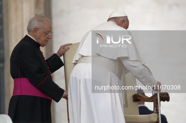 Pope Francis arrives in St. Peter's Square at the Vatican on October 16, 2024, for the weekly general audience. 