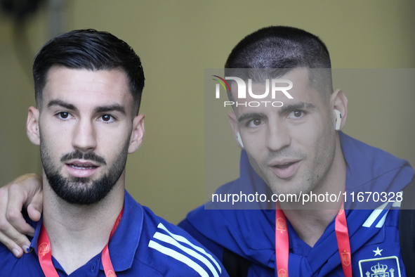 Alex Baena left winger of Spain and Villarreal CF and Alvaro Morata centre-forward of Spain and AC Milan prior the UEFA Nations League 2024/...