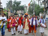 Devotees take part in a religious rally on the occasion of Lakshmi Puja in Beltola, Guwahati, India, on October 16, 2024. Laxmi is one of th...