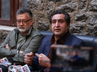 People's Conference President Sajad Gani Lone, along with Imran Reza Ansari, addresses media persons after Omar Abdullah takes the oath as C...