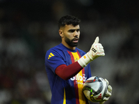 David Raya goalkeeper of Spain and Arsenal FC during the warm-up before the UEFA Nations League 2024/25 League A Group A4 match between Spai...