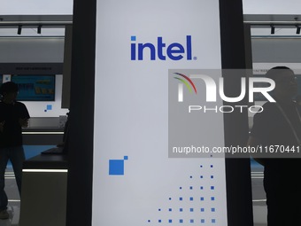 Visitors visit the stand of Intel at the 2024 Apsara Conference in Hangzhou, Zhejiang province, China, on September 19, 2024. (