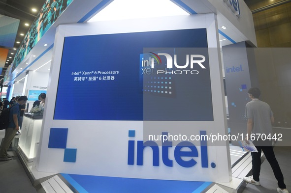 Visitors visit the stand of Intel at the 2024 Apsara Conference in Hangzhou, Zhejiang province, China, on September 19, 2024. 