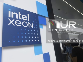 Visitors visit the stand of Intel at the 2024 Apsara Conference in Hangzhou, Zhejiang province, China, on September 19, 2024. (