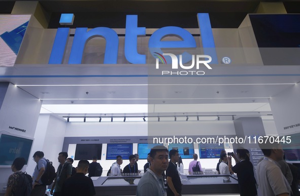 Visitors visit the stand of Intel at the 2024 Apsara Conference in Hangzhou, Zhejiang province, China, on September 19, 2024. 