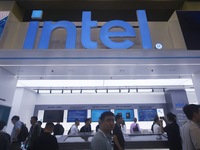 Visitors visit the stand of Intel at the 2024 Apsara Conference in Hangzhou, Zhejiang province, China, on September 19, 2024. (