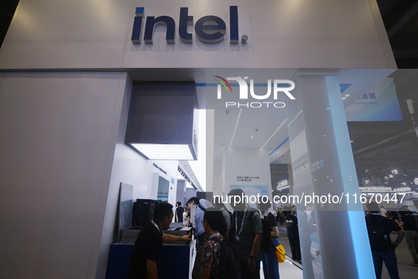 Visitors visit the stand of Intel at the 2024 Apsara Conference in Hangzhou, Zhejiang province, China, on September 19, 2024. 