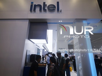 Visitors visit the stand of Intel at the 2024 Apsara Conference in Hangzhou, Zhejiang province, China, on September 19, 2024. (