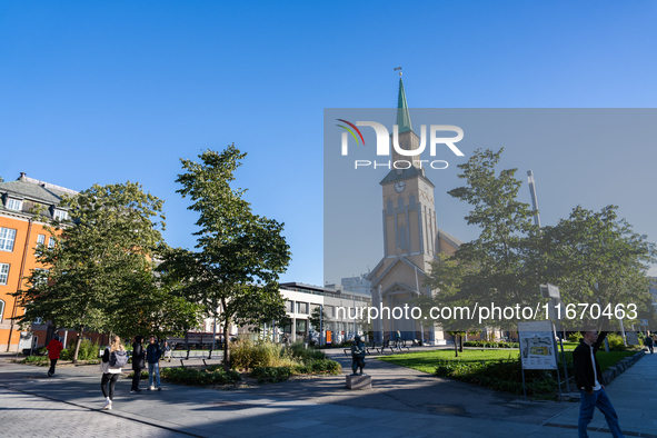 A view of the the Cathedral of Tromso (Tromso domkirke) in Tromso, Norway on September 25, 2024. Tromso is the biggest city in Northern Norw...