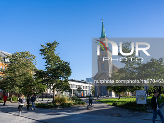 A view of the the Cathedral of Tromso (Tromso domkirke) in Tromso, Norway on September 25, 2024. Tromso is the biggest city in Northern Norw...