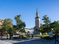 A view of the the Cathedral of Tromso (Tromso domkirke) in Tromso, Norway on September 25, 2024. Tromso is the biggest city in Northern Norw...