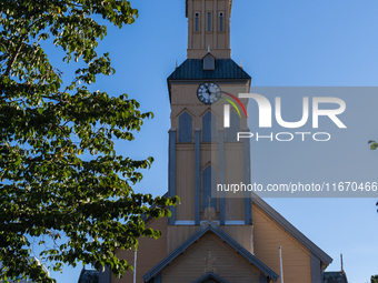 A view of the the Cathedral of Tromso (Tromso domkirke) in Tromso, Norway on September 25, 2024. Tromso is the biggest city in Northern Norw...