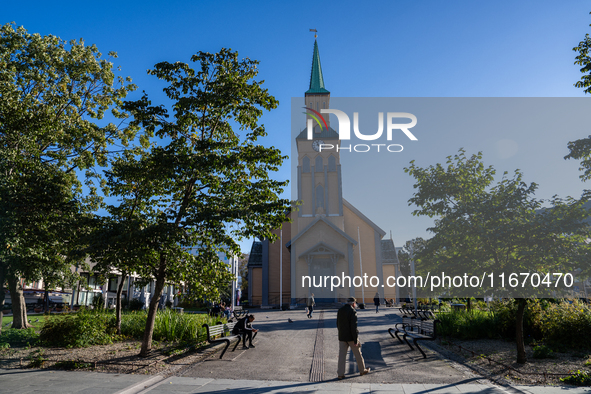 A view of the the Cathedral of Tromso (Tromso domkirke) in Tromso, Norway on September 25, 2024. Tromso is the biggest city in Northern Norw...