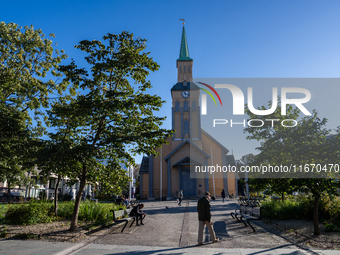 A view of the the Cathedral of Tromso (Tromso domkirke) in Tromso, Norway on September 25, 2024. Tromso is the biggest city in Northern Norw...