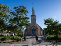 A view of the the Cathedral of Tromso (Tromso domkirke) in Tromso, Norway on September 25, 2024. Tromso is the biggest city in Northern Norw...