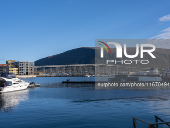 A view of the Tromso Bridge in Tromso, Norway on September 25, 2024. Tromso is the biggest city in Northern Norway and the third largest cit...