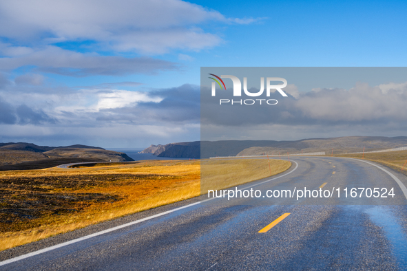 A general view of the E69 road, on the road for Nordkapp (North Cape), Norway on September 27, 2024. The European route E69 motorway ends at...