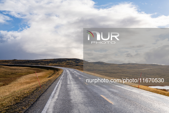 A general view of the E69 road, on the road for Nordkapp (North Cape), Norway on September 27, 2024. The European route E69 motorway ends at...