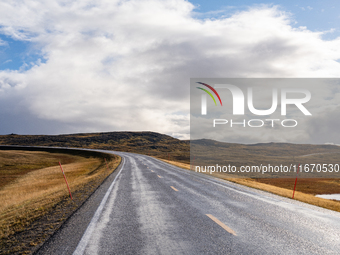 A general view of the E69 road, on the road for Nordkapp (North Cape), Norway on September 27, 2024. The European route E69 motorway ends at...