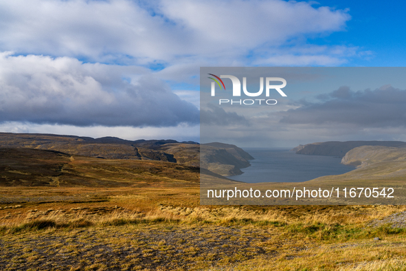 A view of the rugged, mountainous terrain near Nordkapp, Norway, on September 27, 2024. The European route E69 motorway ends at North Cape,...