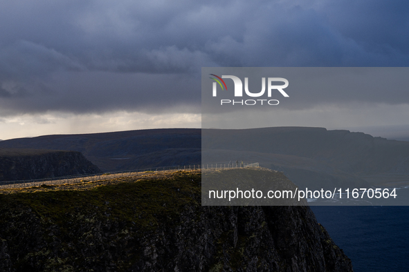 Tourists in North Cape, Norway,  on September 27, 2024. Nordkapp or North Cape is considered the northernmost point in Europe and one of the...