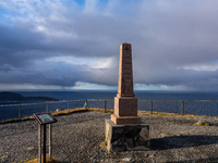 Memorial to the visit by King Oscar II to North Cape on 2 July 1873. 'Kong OscarII besteg Nordkap d. 2Juli 1873', in  North Cape, Norway,  o...