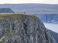 Tourists in North Cape, Norway,  on September 27, 2024. Nordkapp or North Cape is considered the northernmost point in Europe and one of the...