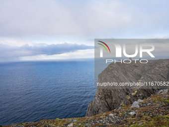 Tourists watches the steel globe in North Cape, Nordkapp, Norway on September 27, 2024. Nordkapp or North Cape is considered the northernmos...