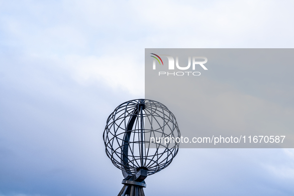 The steel globe in North Cape, Nordkapp, Norway on September 27, 2024. Nordkapp or North Cape is considered the northernmost point in Europe...